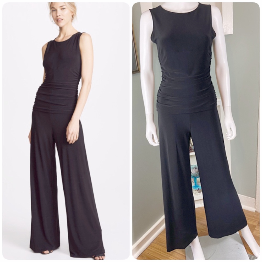 Norma Kamali KamaliKulture Black Sleeveless Shirred Ruched Wide Leg Jumpsuit S